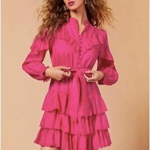 A Loves A Hot Pink Tiered Ruffle Dress XS NWT
